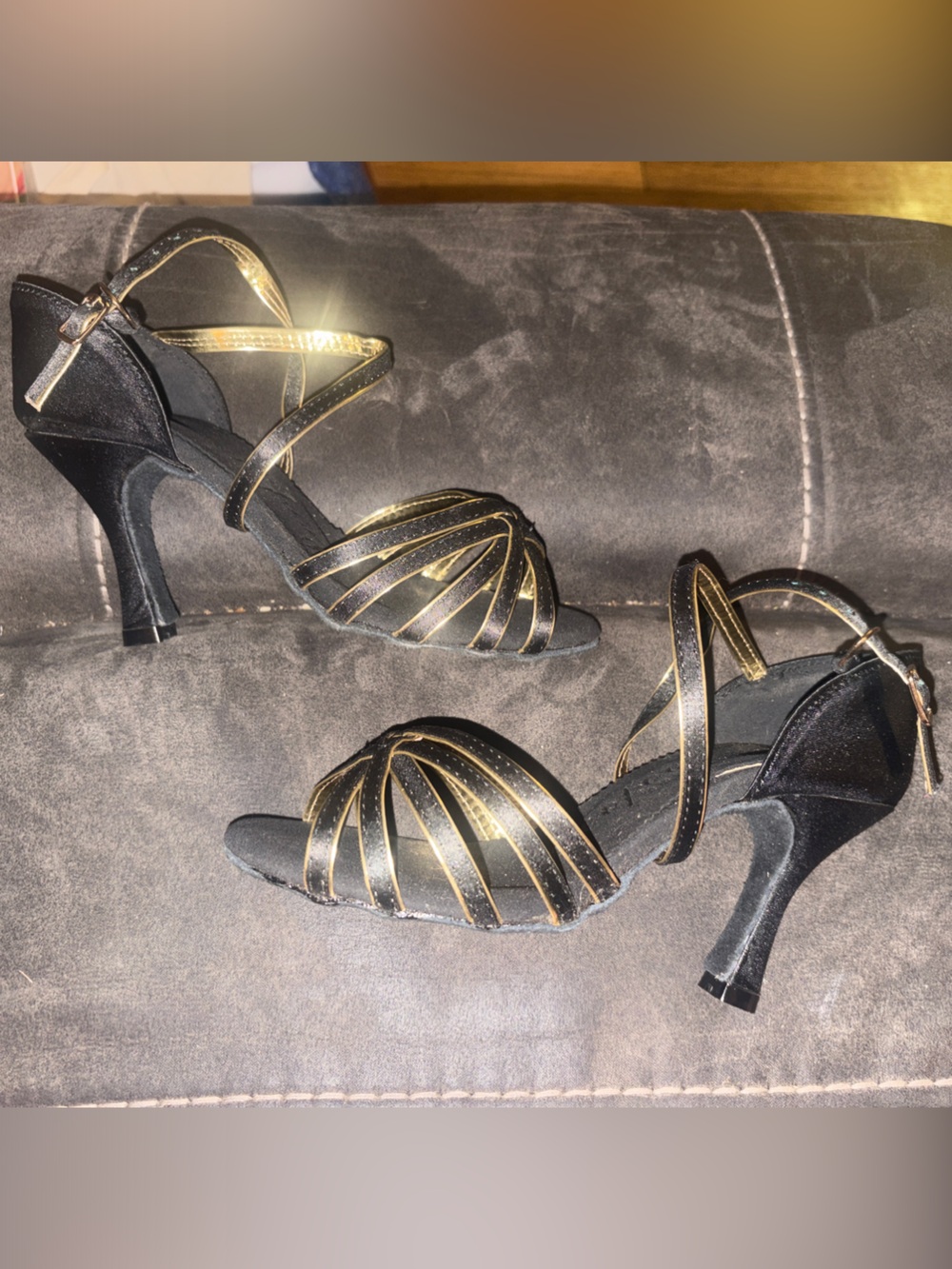 Black and Gold Strappy Evening Ballroom Dance Heels for Women